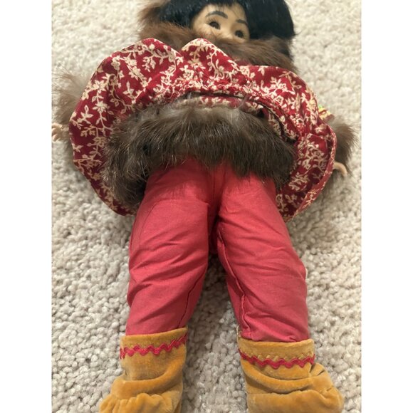 Vintage Arctic-Inspired Porcelain Eskimo Doll Tall Wooden Body‎ Moveable Legs - Picture 6 of 10